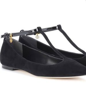 Tory Burch t-strap black suede flats